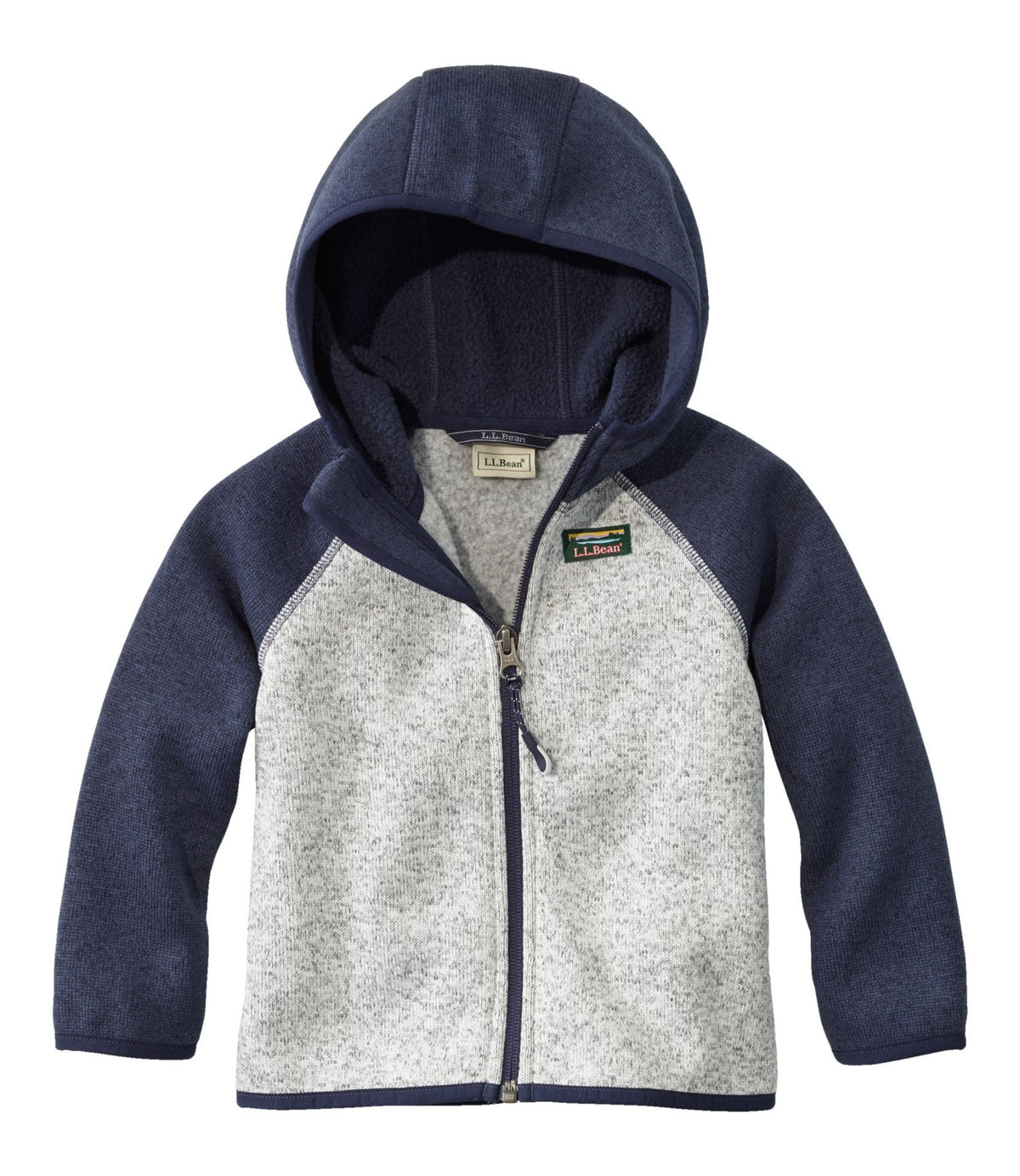 L.L.Bean Infants' and Toddlers' L.L.Bean Sweater Fleece, Hooded Colorblock Bright Navy/Pewter