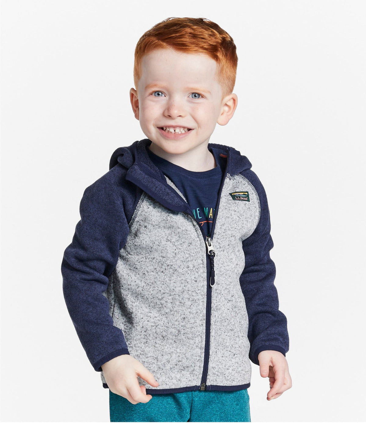L.L.Bean Infants' and Toddlers' L.L.Bean Sweater Fleece, Hooded Colorblock Bright Navy/Pewter