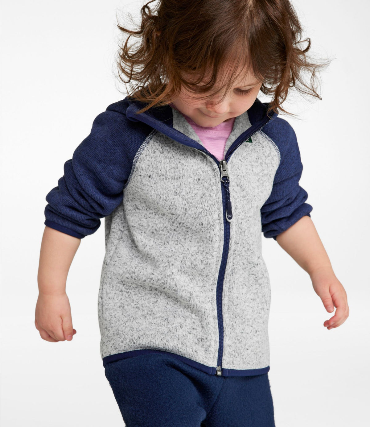 L.L.Bean Infants' and Toddlers' L.L.Bean Sweater Fleece, Hooded Colorblock Bright Navy/Pewter