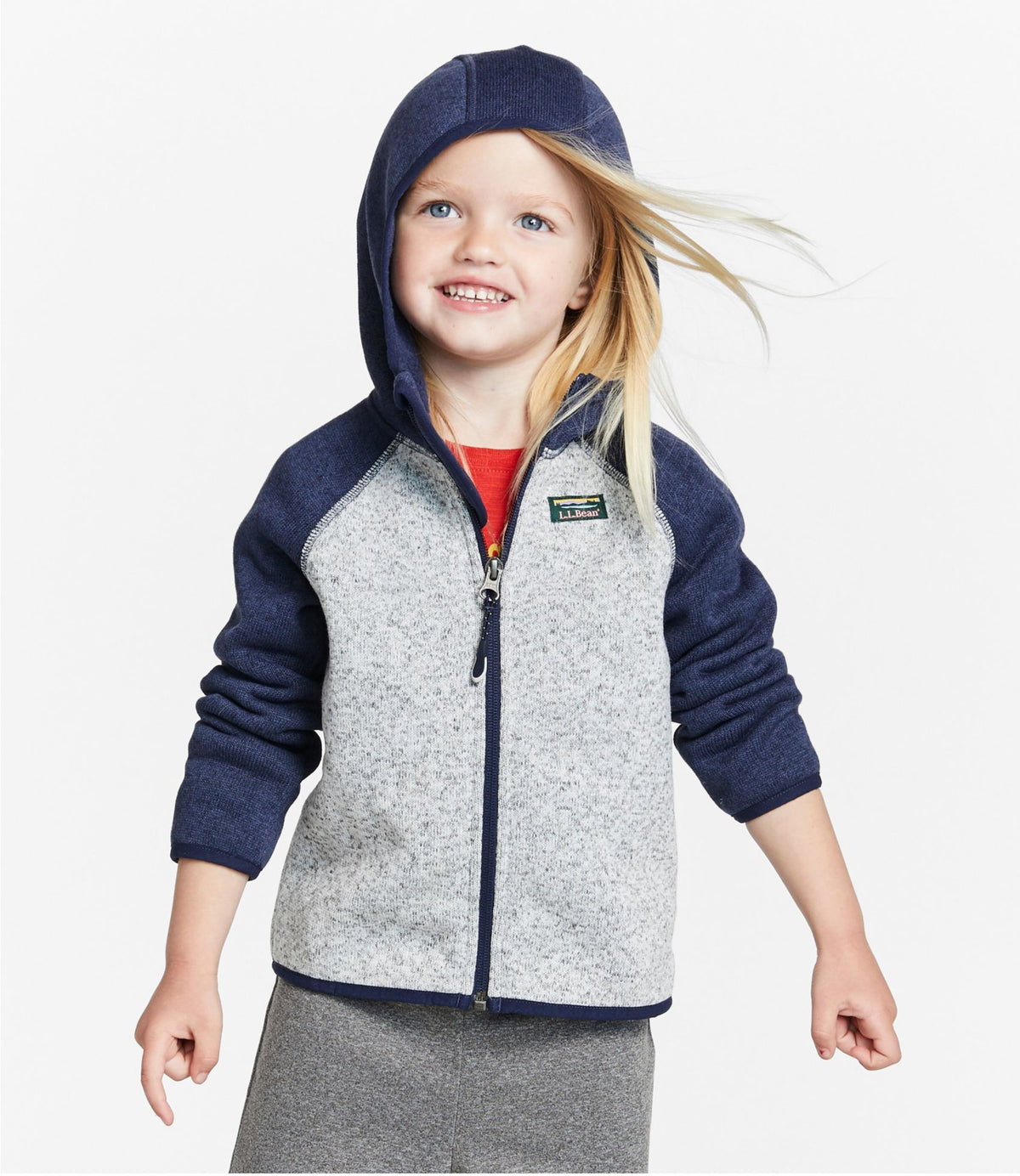 L.L.Bean Infants' and Toddlers' L.L.Bean Sweater Fleece, Hooded Colorblock Bright Navy/Pewter