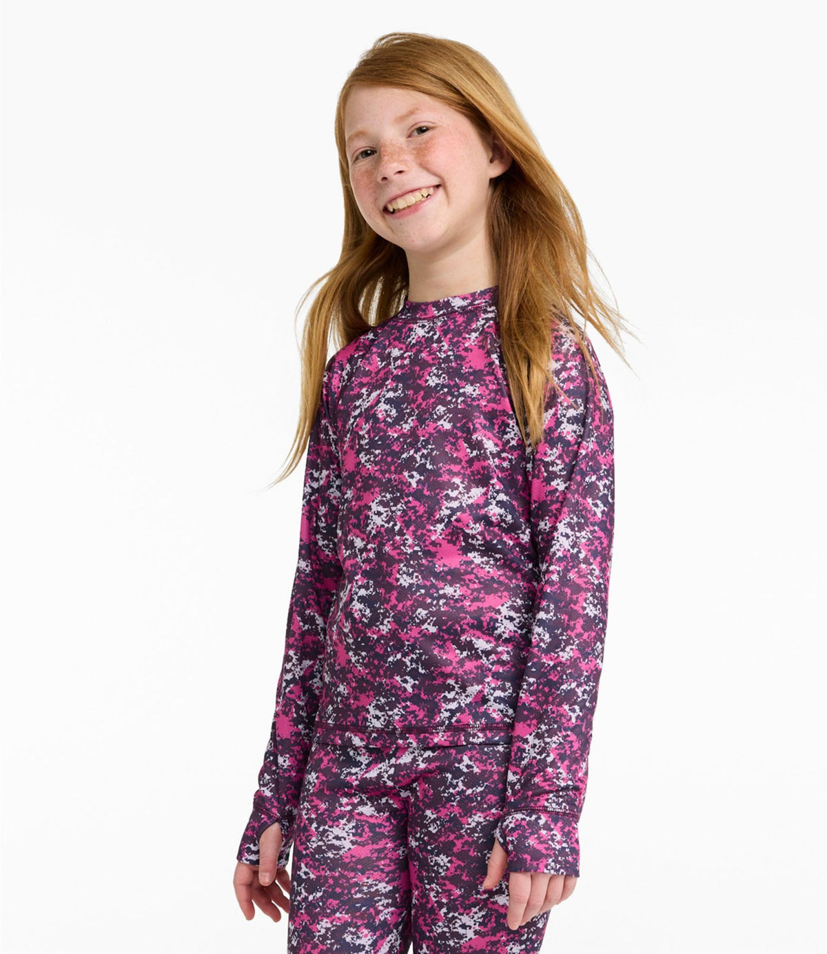 L.L.Bean Kids' Wicked Warm Midweight Long Underwear, Top Print Bold Pink Camo