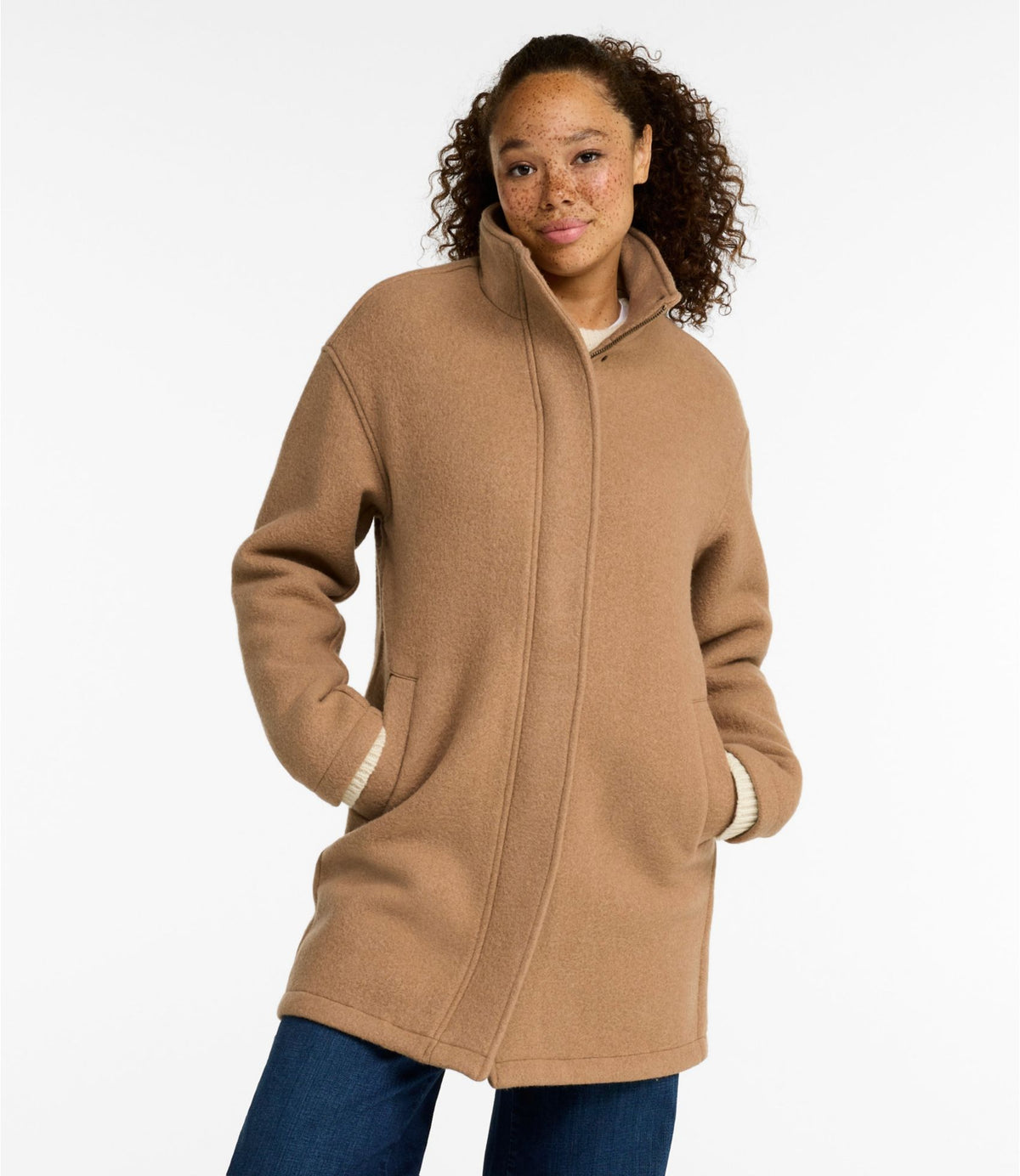 L.L.Bean Women's Bean's Boiled Wool Coat Camel Brown