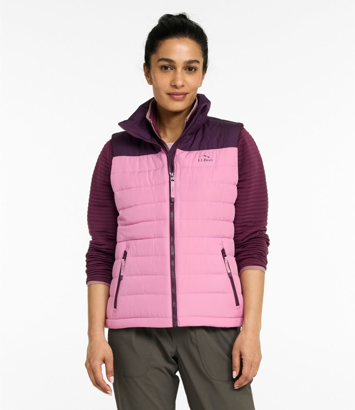 L.L.Bean Women's Access Down Vest, Colorblock Eggplant/Iced Orchid