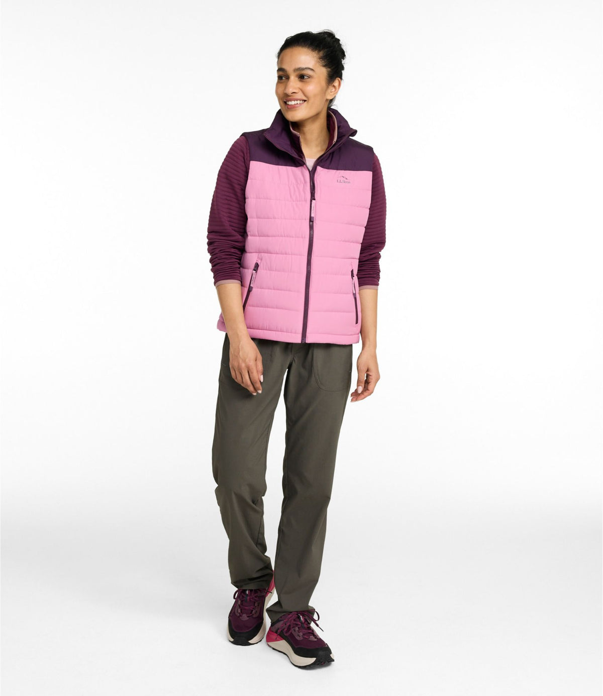 L.L.Bean Women's Access Down Vest, Colorblock Eggplant/Iced Orchid