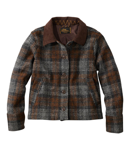 L.L.Bean Women's Signature Wool Chore Jacket Harris Tweed Gray/Brown Plaid