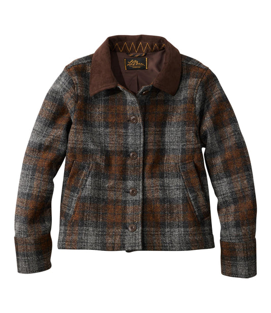 L.L.Bean Women's Signature Wool Chore Jacket Harris Tweed Gray/Brown Plaid