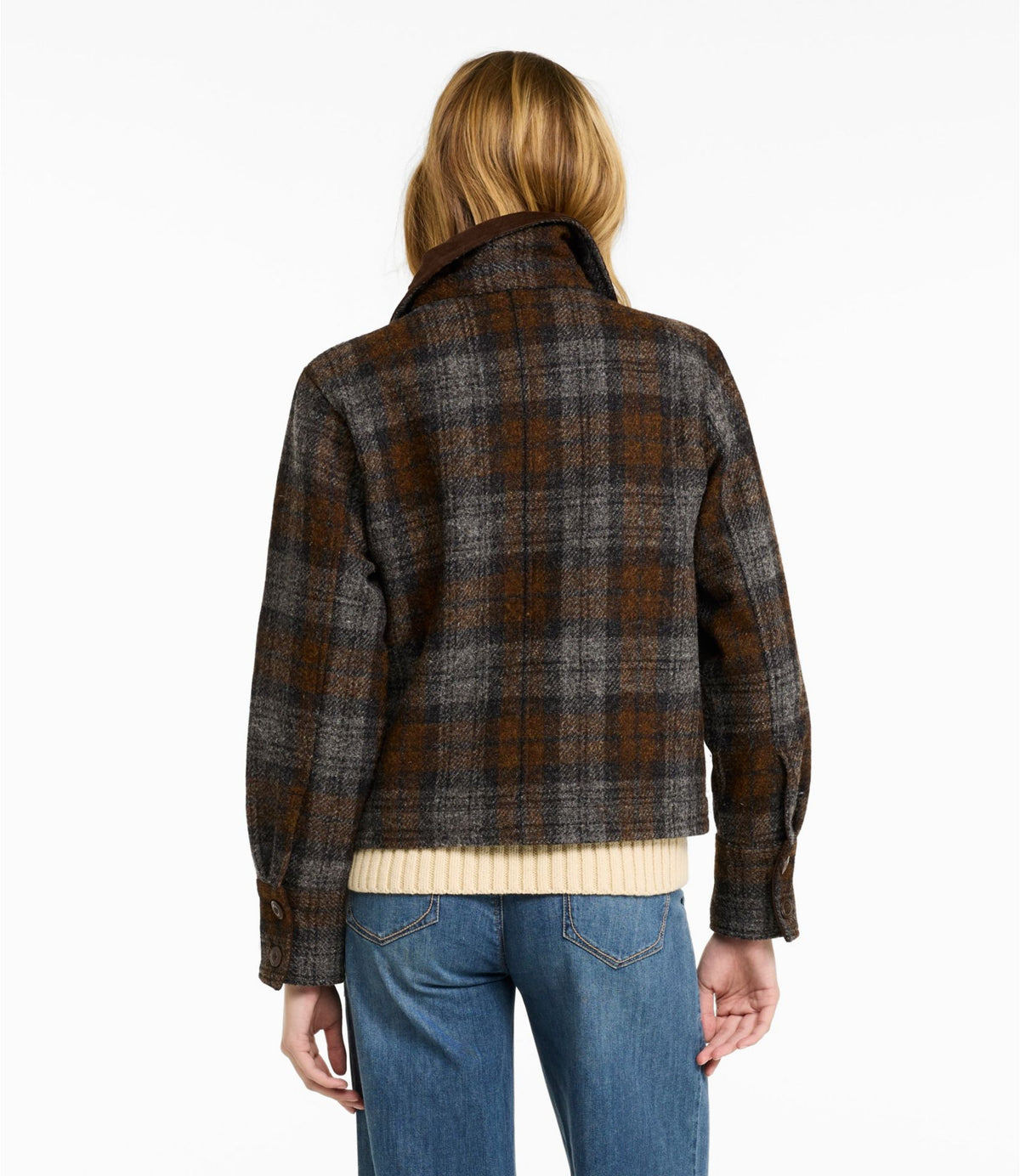 L.L.Bean Women's Signature Wool Chore Jacket Harris Tweed Gray/Brown Plaid