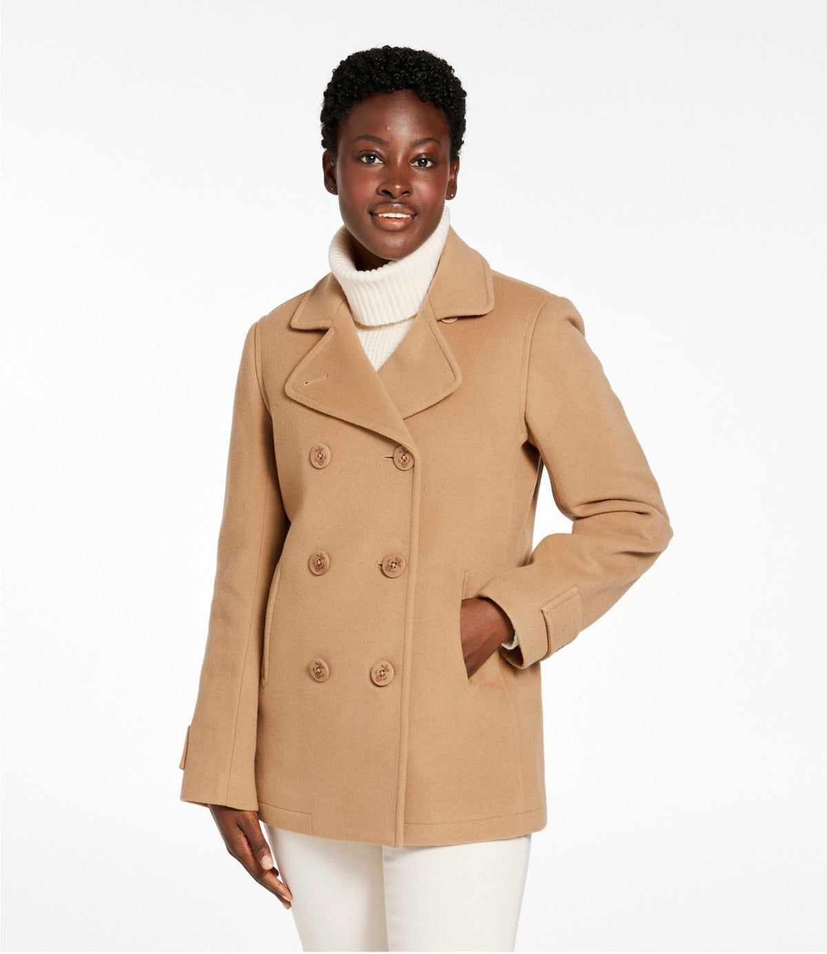 L.L.Bean Women's Classic Lambswool Peacoat Camel