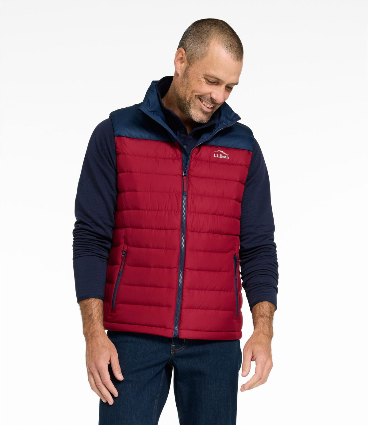 L.L.Bean Men's Access Down Vest, Colorblock Nautical Navy/Bordeaux