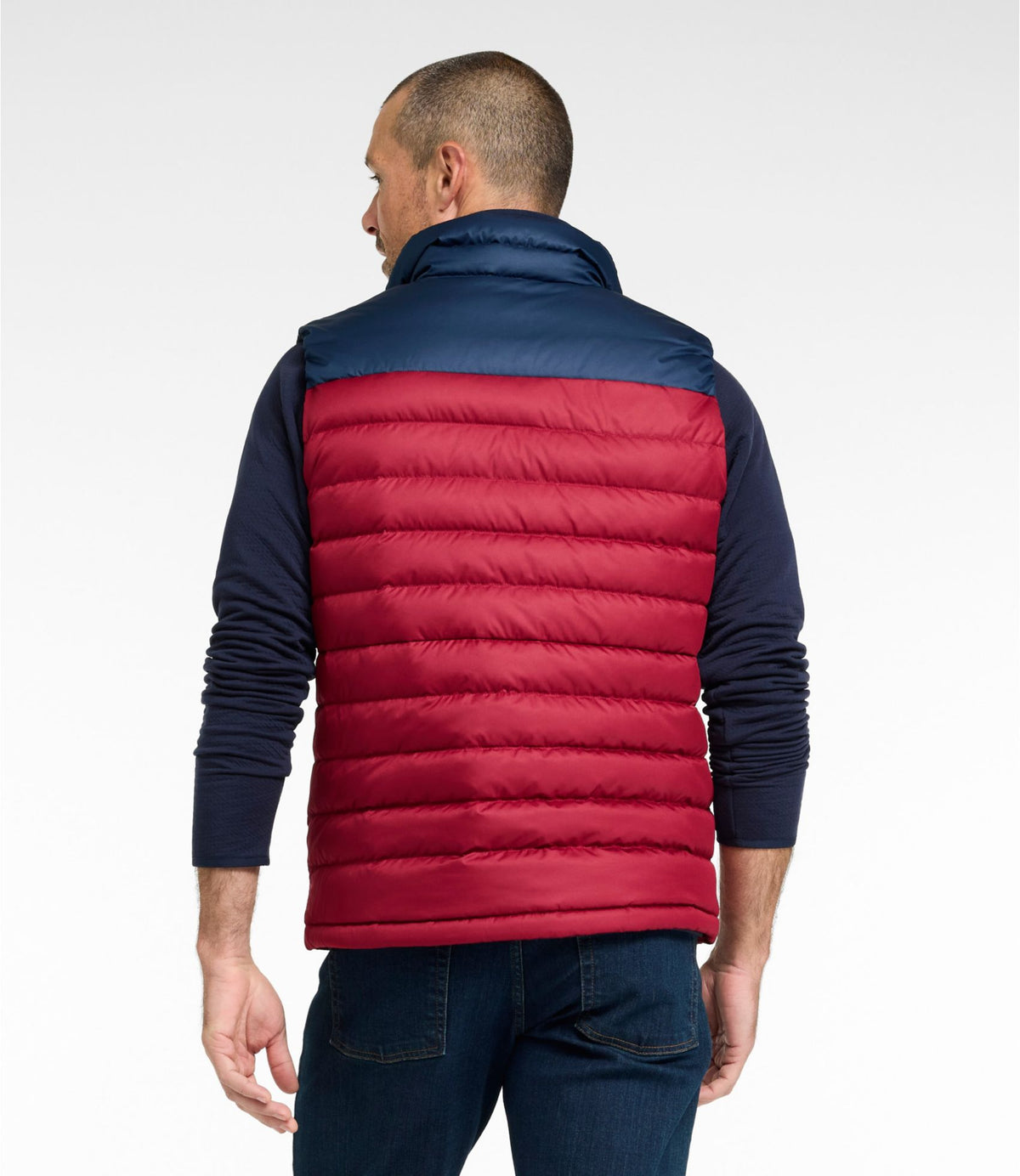 L.L.Bean Men's Access Down Vest, Colorblock Nautical Navy/Bordeaux