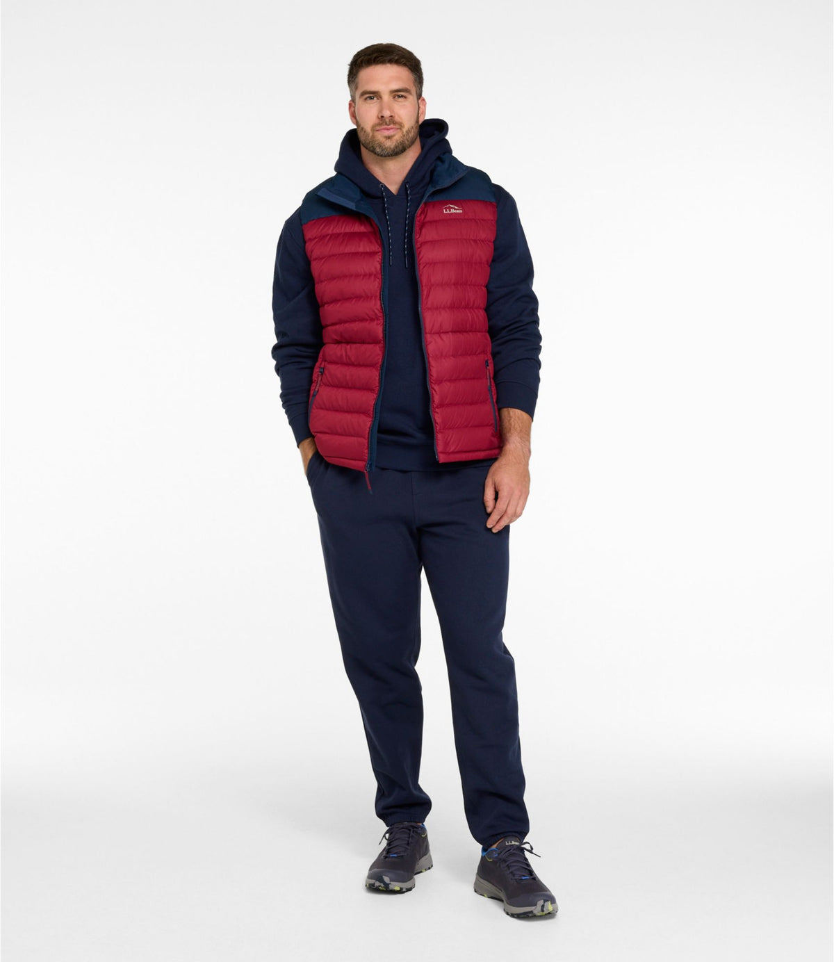 L.L.Bean Men's Access Down Vest, Colorblock Nautical Navy/Bordeaux