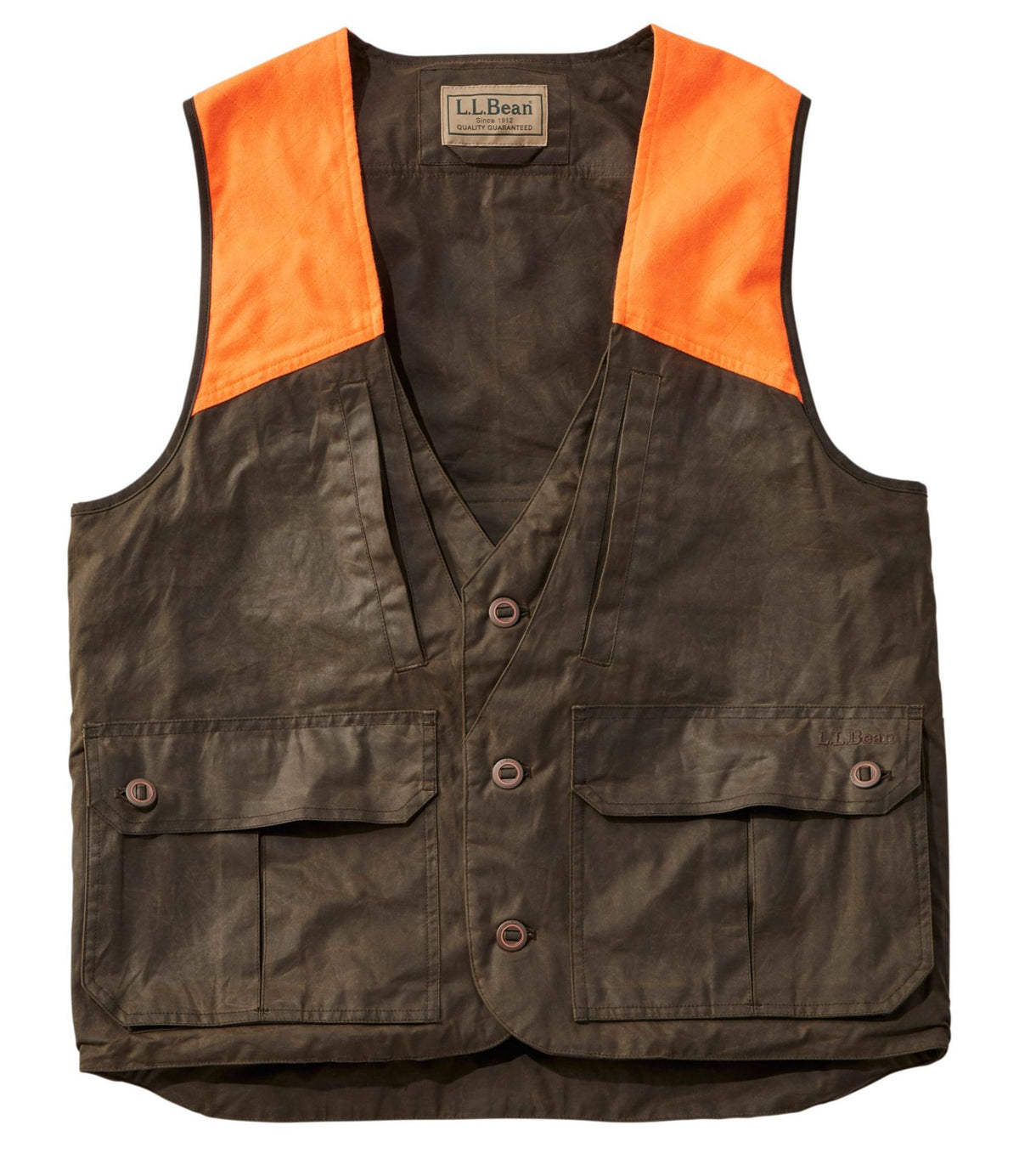 L.L.Bean Men's Double L Waxed-Cotton Upland Vest, Hunter Orange Otter Brown/Hunter Orange