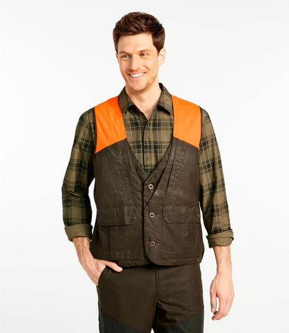 L.L.Bean Men's Double L Waxed-Cotton Upland Vest, Hunter Orange Otter Brown/Hunter Orange