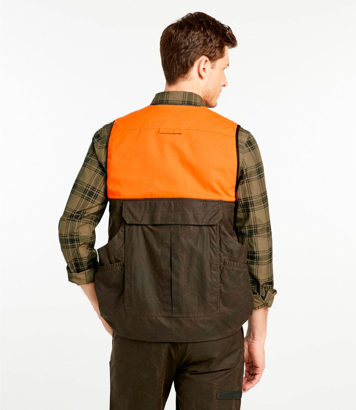 L.L.Bean Men's Double L Waxed-Cotton Upland Vest, Hunter Orange Otter Brown/Hunter Orange