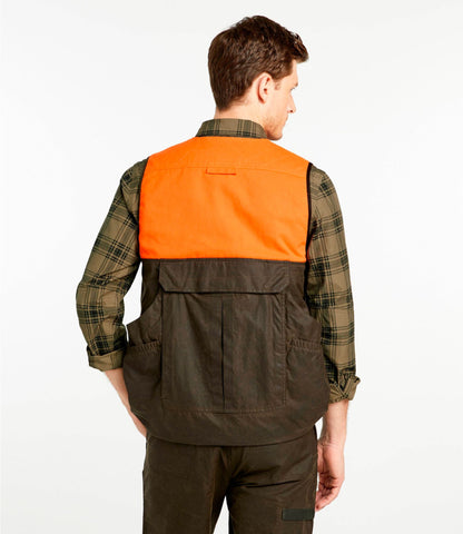 L.L.Bean Men's Double L Waxed-Cotton Upland Vest, Hunter Orange Otter Brown/Hunter Orange