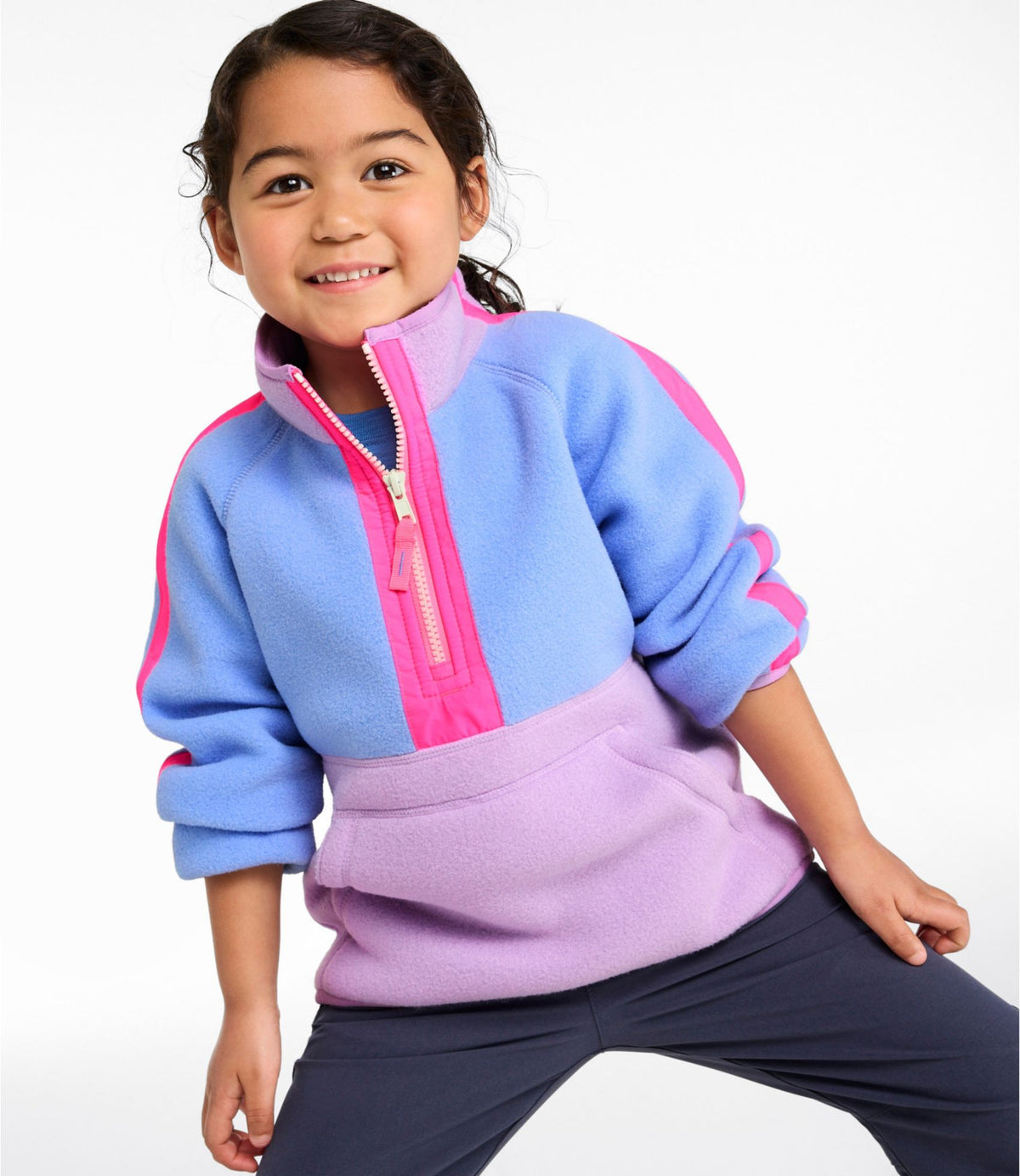 L.L.Bean Kids' Mountain Classic Fleece Anorak Cirrus Blue/Lilac