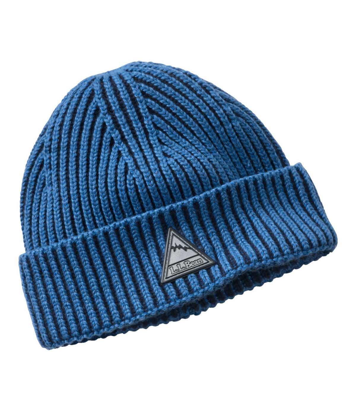 L.L.Bean Kids' Chunky Rib Reflective Beanie Hat Classic Navy/Deep Glacier Blue