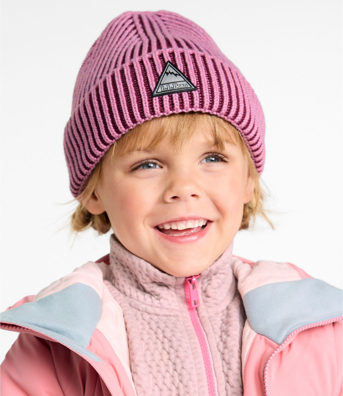 L.L.Bean Kids' Chunky Rib Reflective Beanie Hat Classic Navy/Deep Glacier Blue