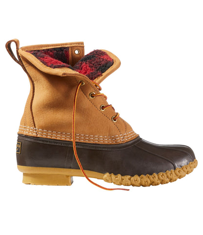 L.L.Bean Women's Bean Boots, 8" Fleece-Lined Insulated Tan/Bean Boot Brown/Gum/Red Black Plaid