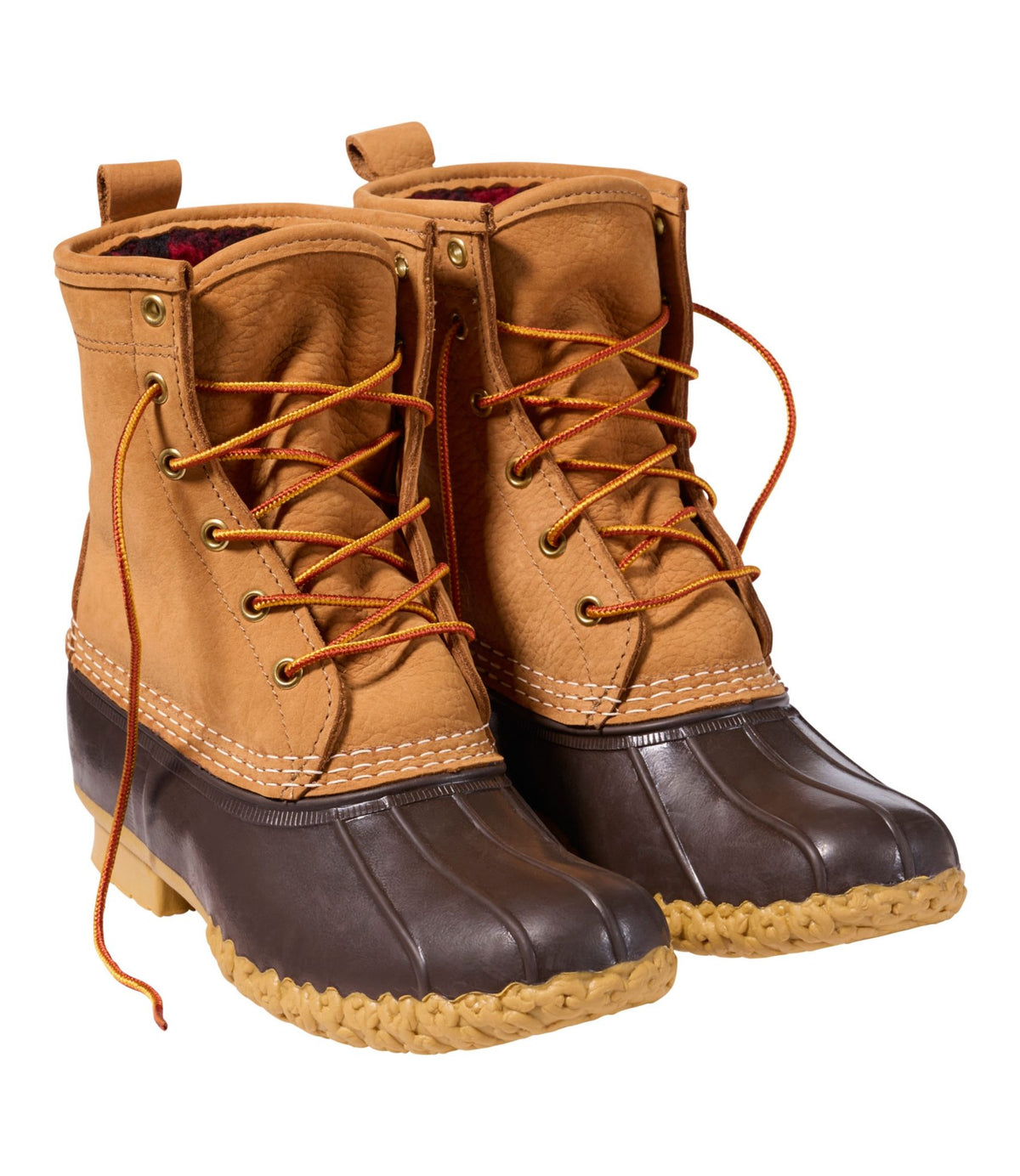 L.L.Bean Women's Bean Boots, 8" Fleece-Lined Insulated Tan/Bean Boot Brown/Gum/Red Black Plaid