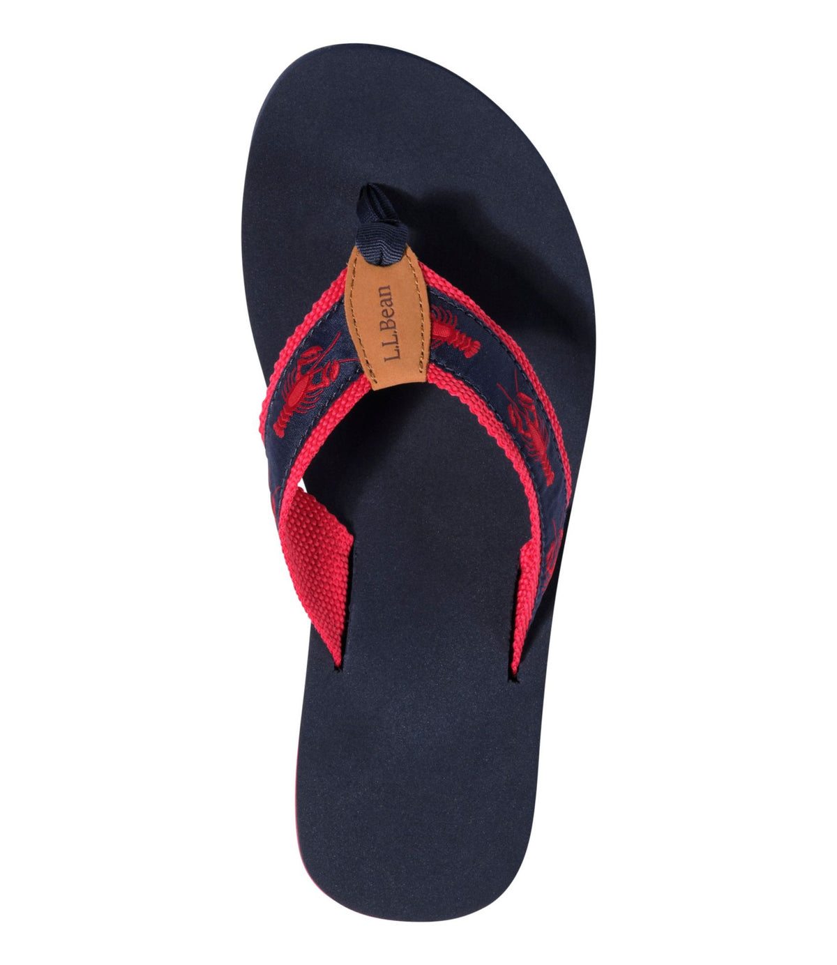 L.L.Bean Women's Original Maine Isle Flip-Flops, Motif Classic Navy/Lobster