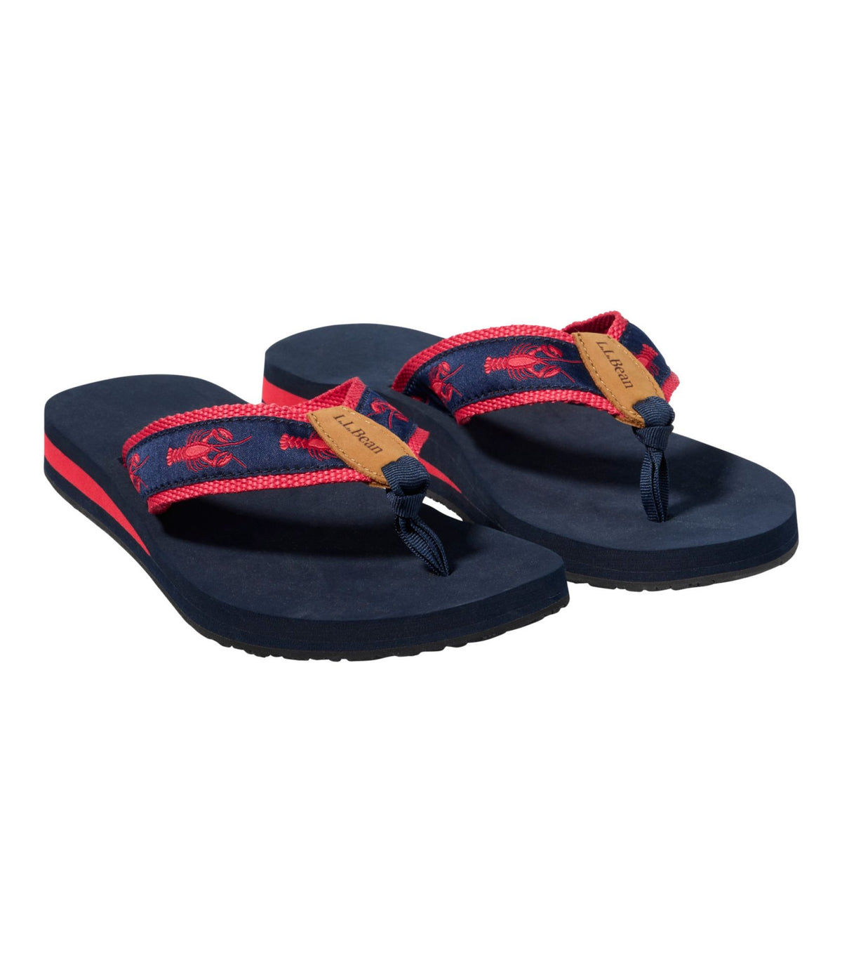 L.L.Bean Women's Original Maine Isle Flip-Flops, Motif Classic Navy/Lobster