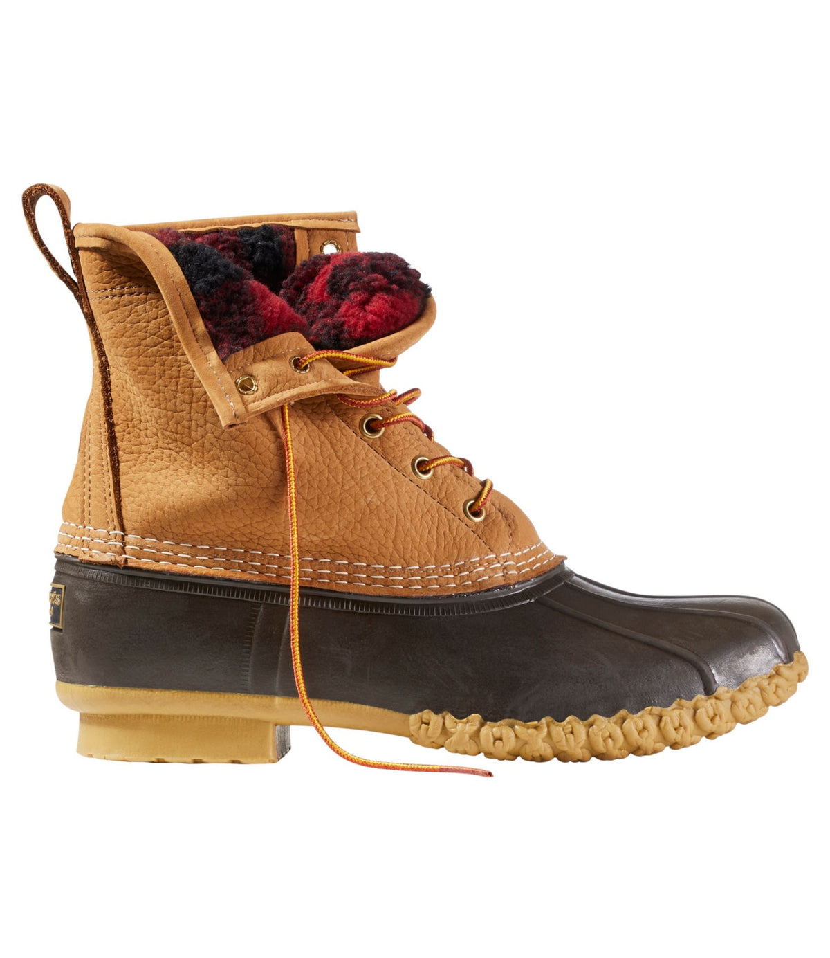 L.L.Bean Men's Bean Boots, 8" Fleece-Lined Insulated Tan/Bean Boot Brown/Gum/Red Black Plaid