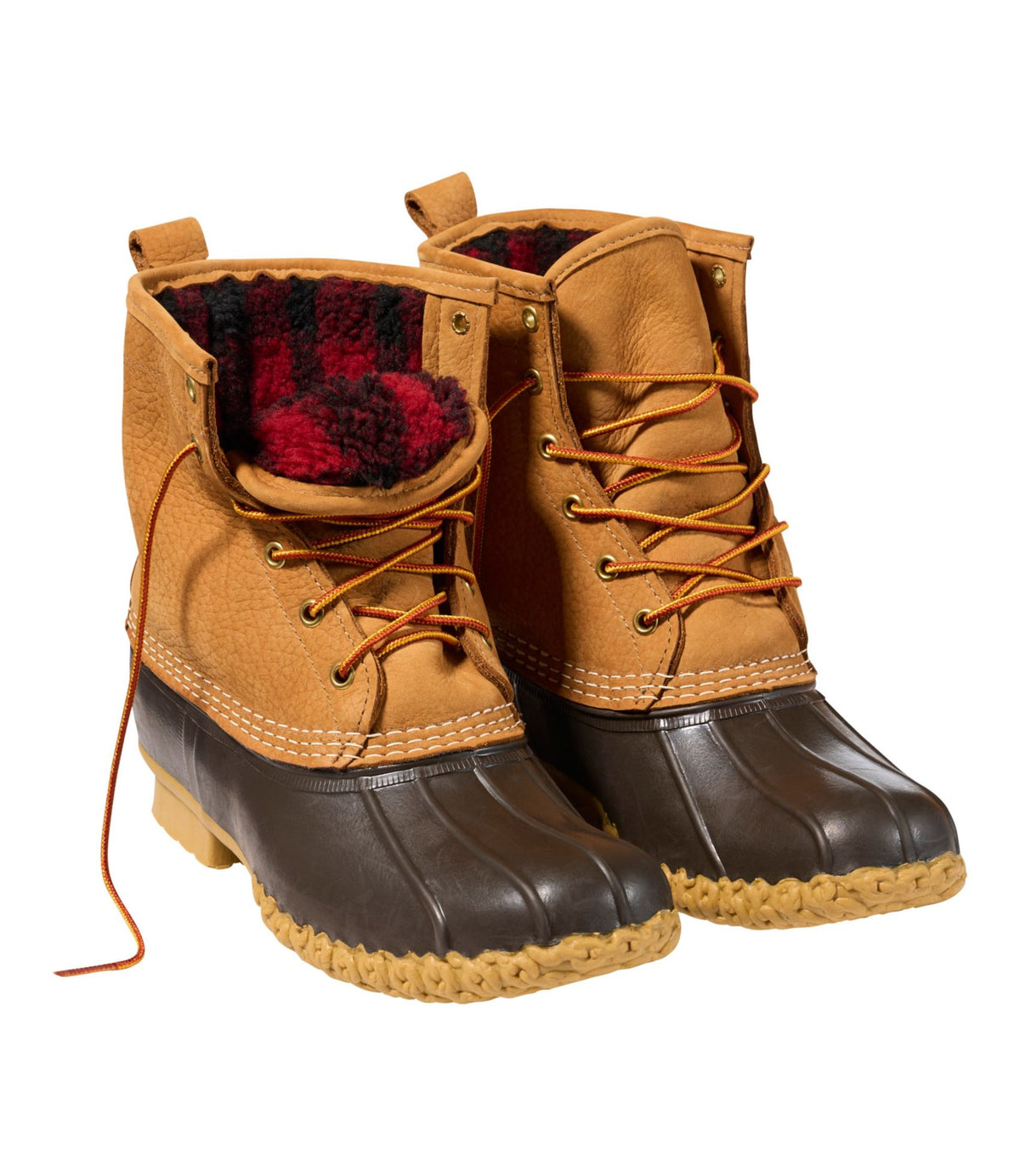 L.L.Bean Men's Bean Boots, 8" Fleece-Lined Insulated Tan/Bean Boot Brown/Gum/Red Black Plaid