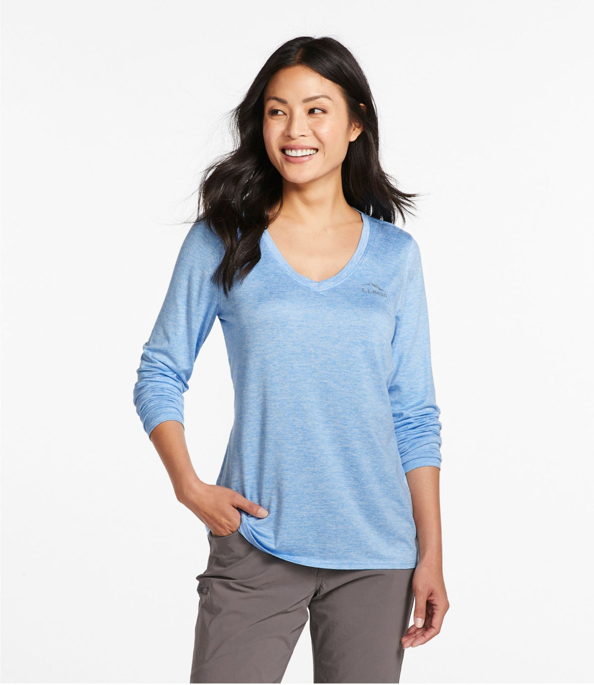 L.L.Bean Women's Insect Shield Pro Knit Crew Blue Aster Heather