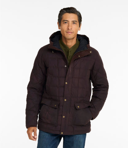 L.L.Bean Men's Upcountry Waxed Down Hooded Jacket Coffee Bean