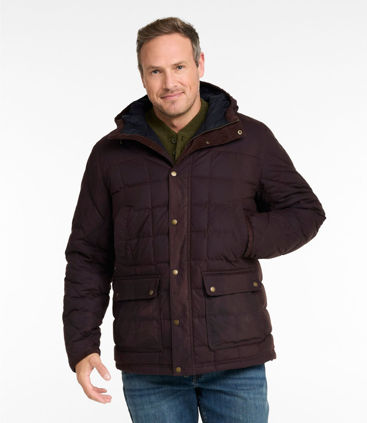 L.L.Bean Men's Upcountry Waxed Down Hooded Jacket Coffee Bean