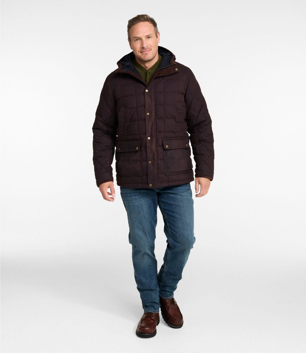 L.L.Bean Men's Upcountry Waxed Down Hooded Jacket Coffee Bean