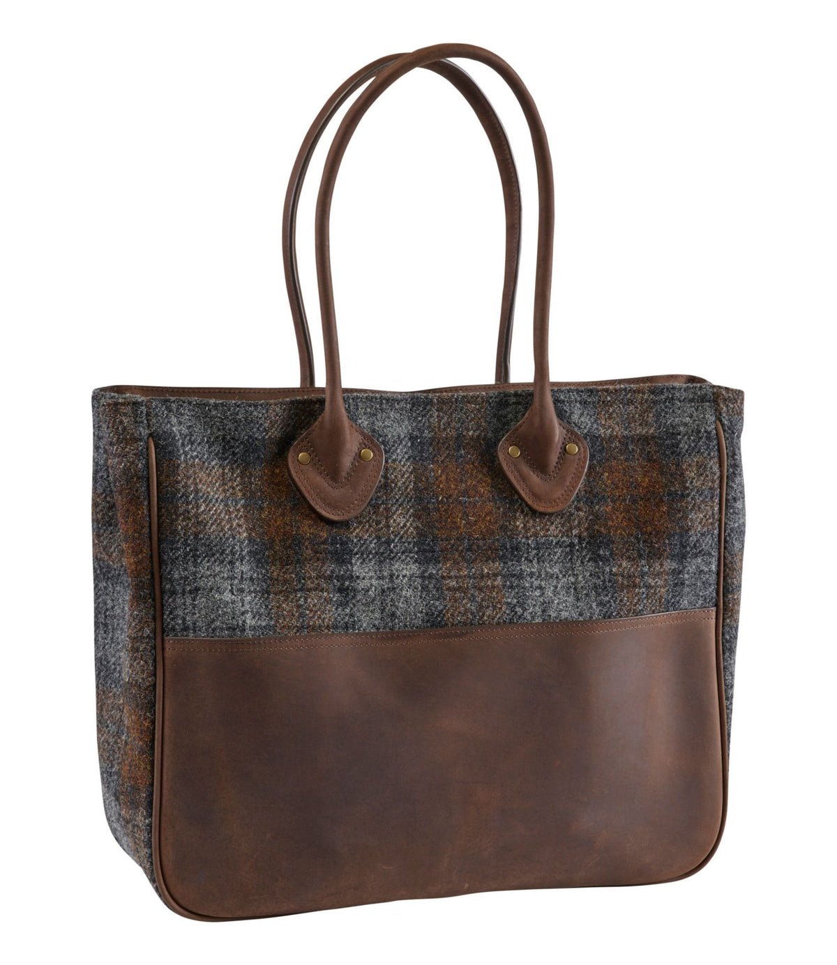 L.L.Bean Signature Double L® Leather/Wool Bag Harris Tweed Gray/Brown Plaid