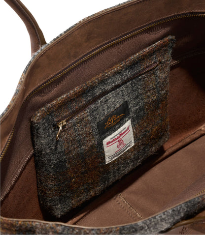 L.L.Bean Signature Double L® Leather/Wool Bag Harris Tweed Gray/Brown Plaid