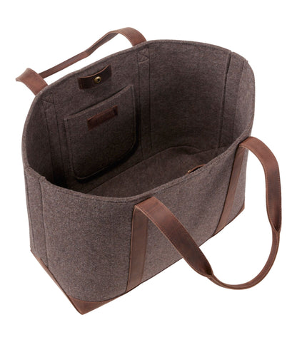 L.L.Bean Leather-Trim Wool Tote Cocoa/Brown Leather