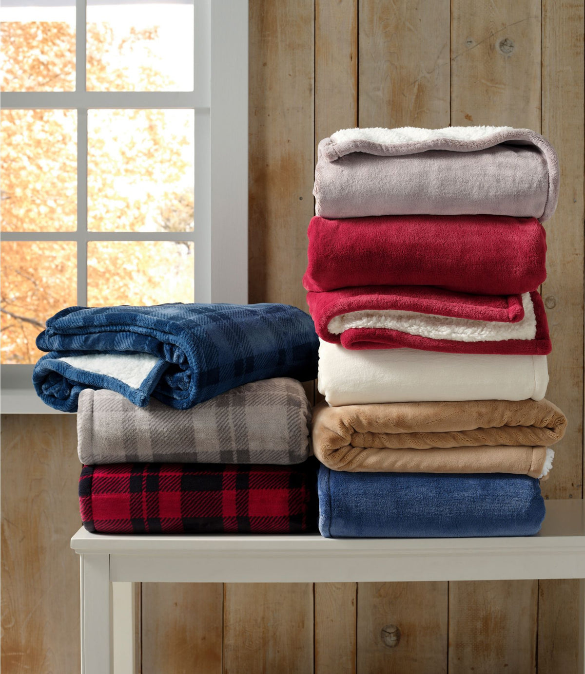 L.L.Bean Wicked Plush Sherpa Throw, Plaid Mountain Red