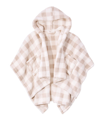 L.L.Bean Cozy Sherpa Wearable Throw, Plaid Cream/Heritage Tan