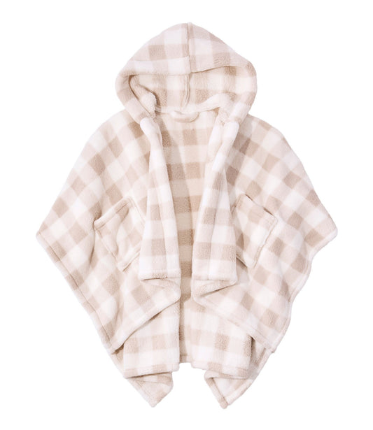 L.L.Bean Cozy Sherpa Wearable Throw, Plaid Cream/Heritage Tan