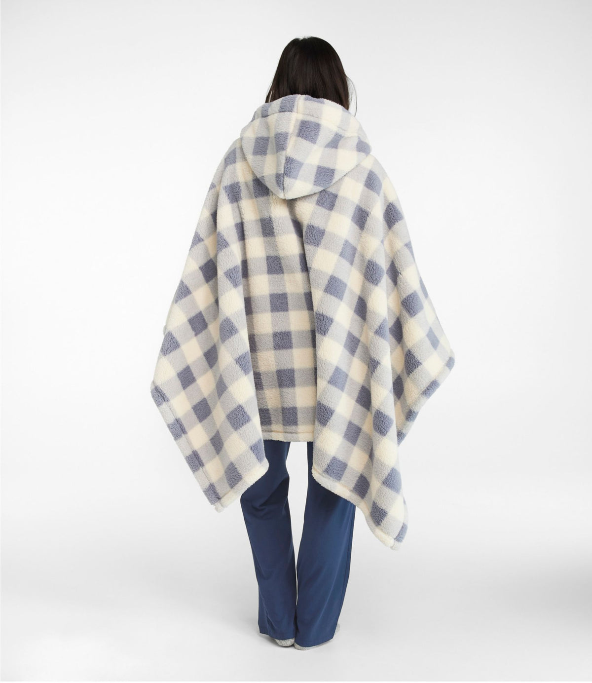 L.L.Bean Cozy Sherpa Wearable Throw, Plaid Cream/Heritage Tan