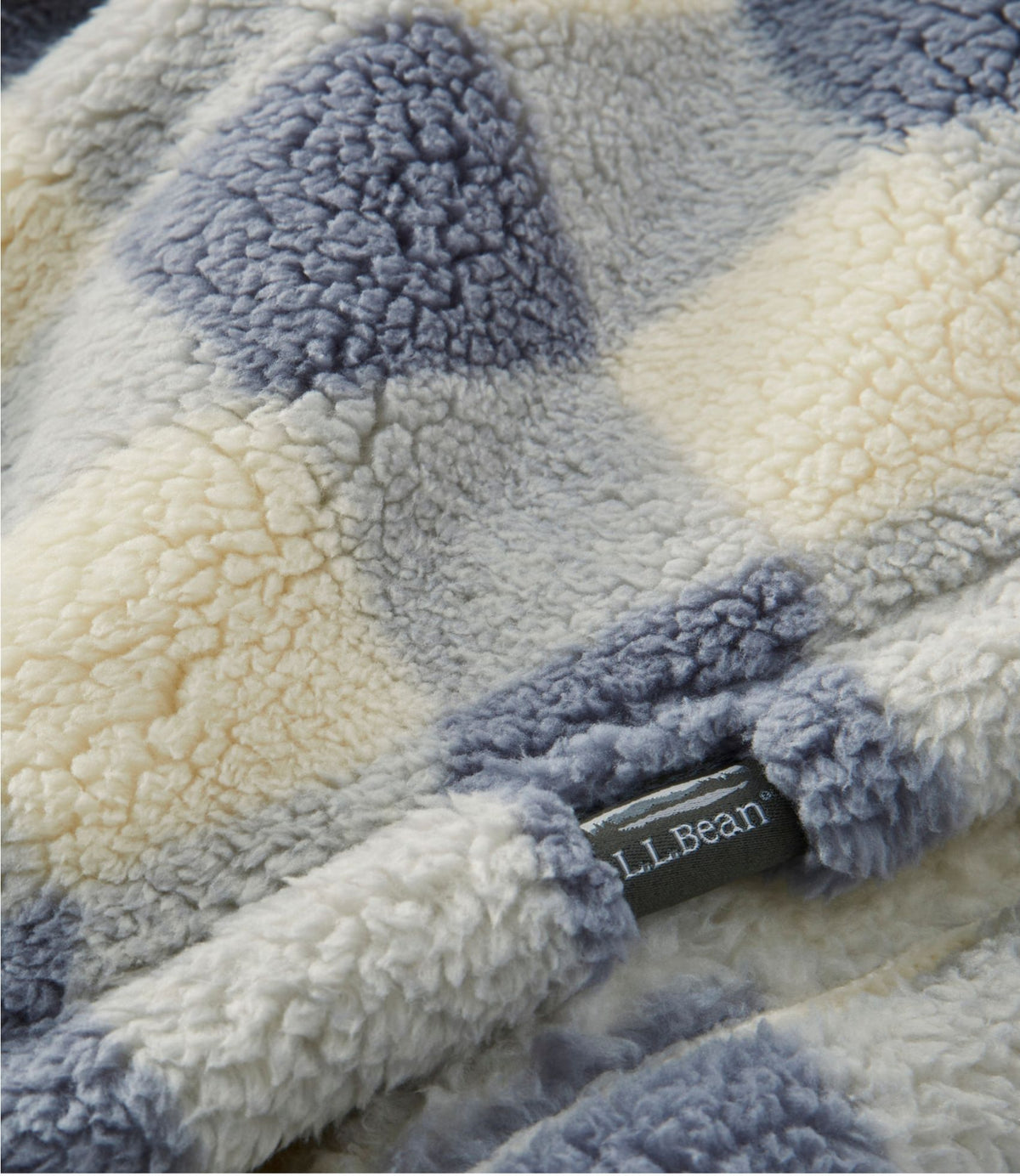 L.L.Bean Cozy Sherpa Wearable Throw, Plaid Cream/Heritage Tan