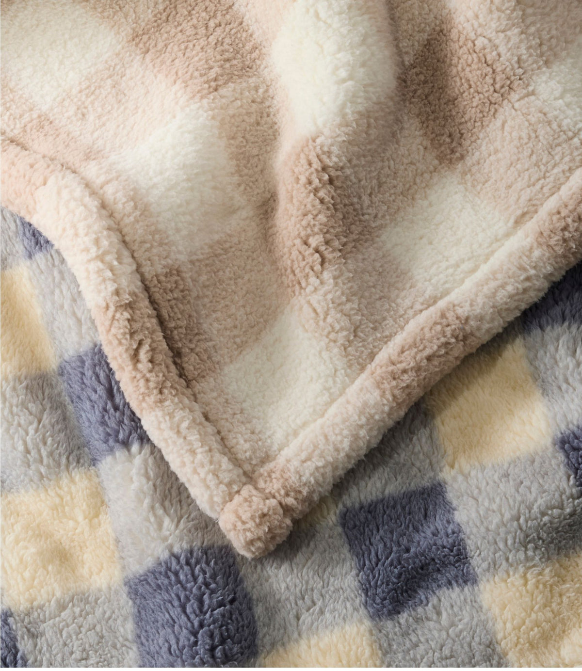 L.L.Bean Cozy Sherpa Wearable Throw, Plaid Cream/Heritage Tan