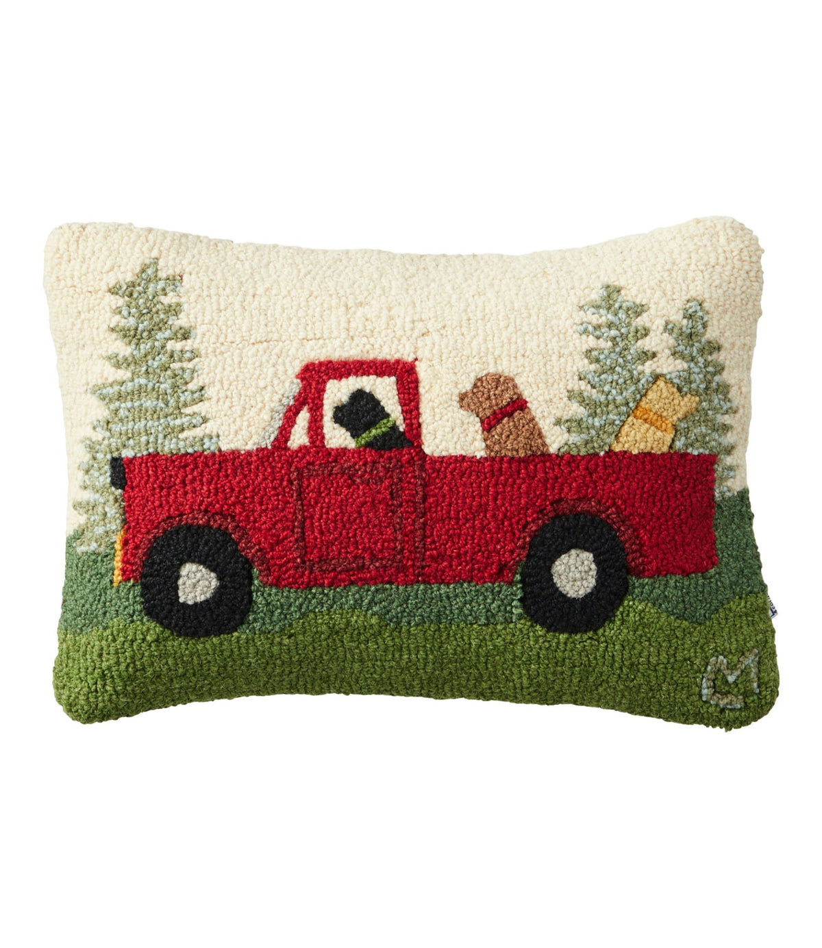 L.L.Bean Wool Hooked Throw Pillow, Dog Trio, 14" x 20"