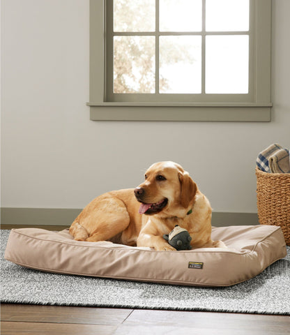 L.L.Bean Premium Denim Therapeutic Dog Bed, Rectangular Burlap