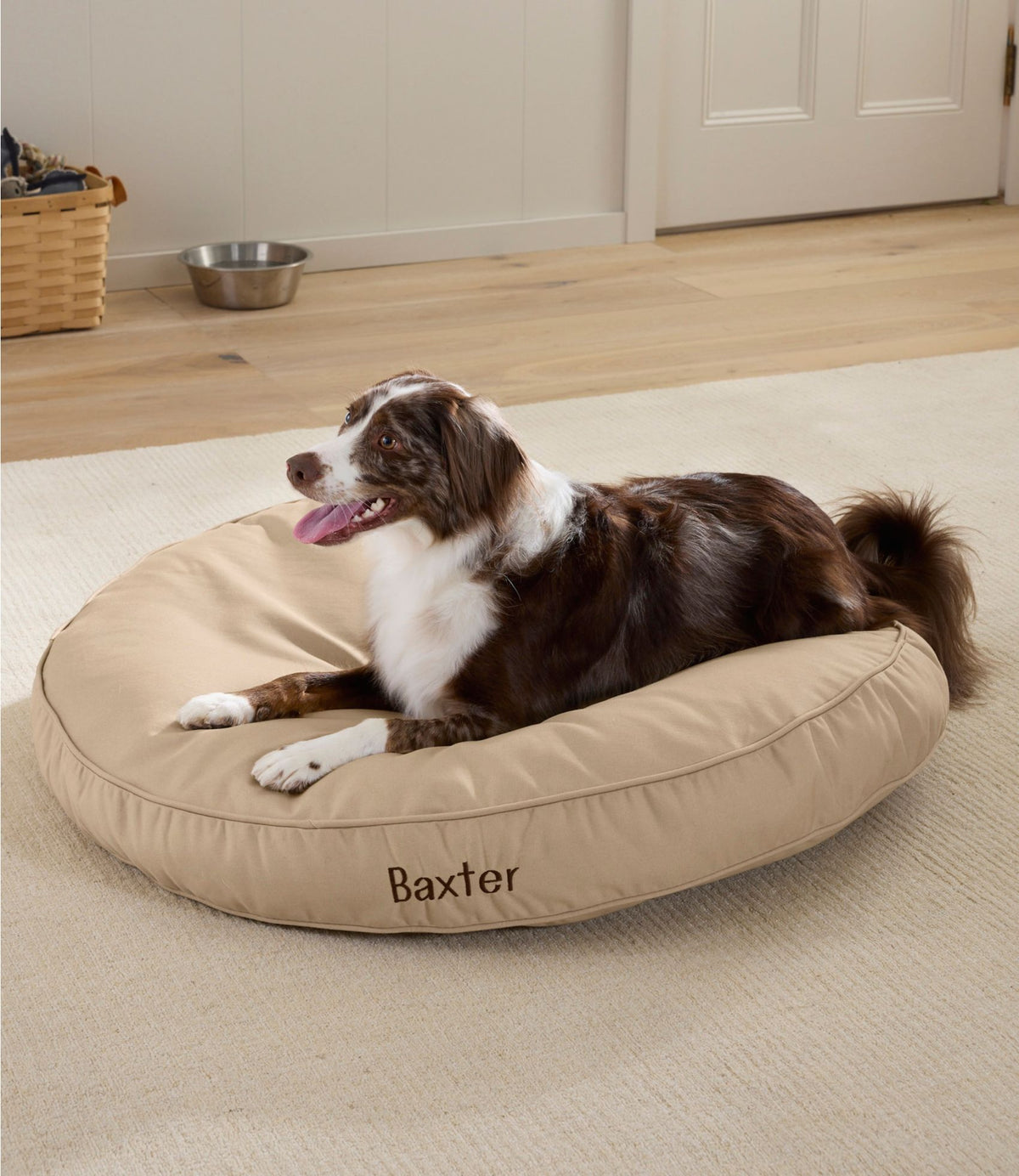 L.L.Bean Premium Denim Dog Bed, Round Burlap