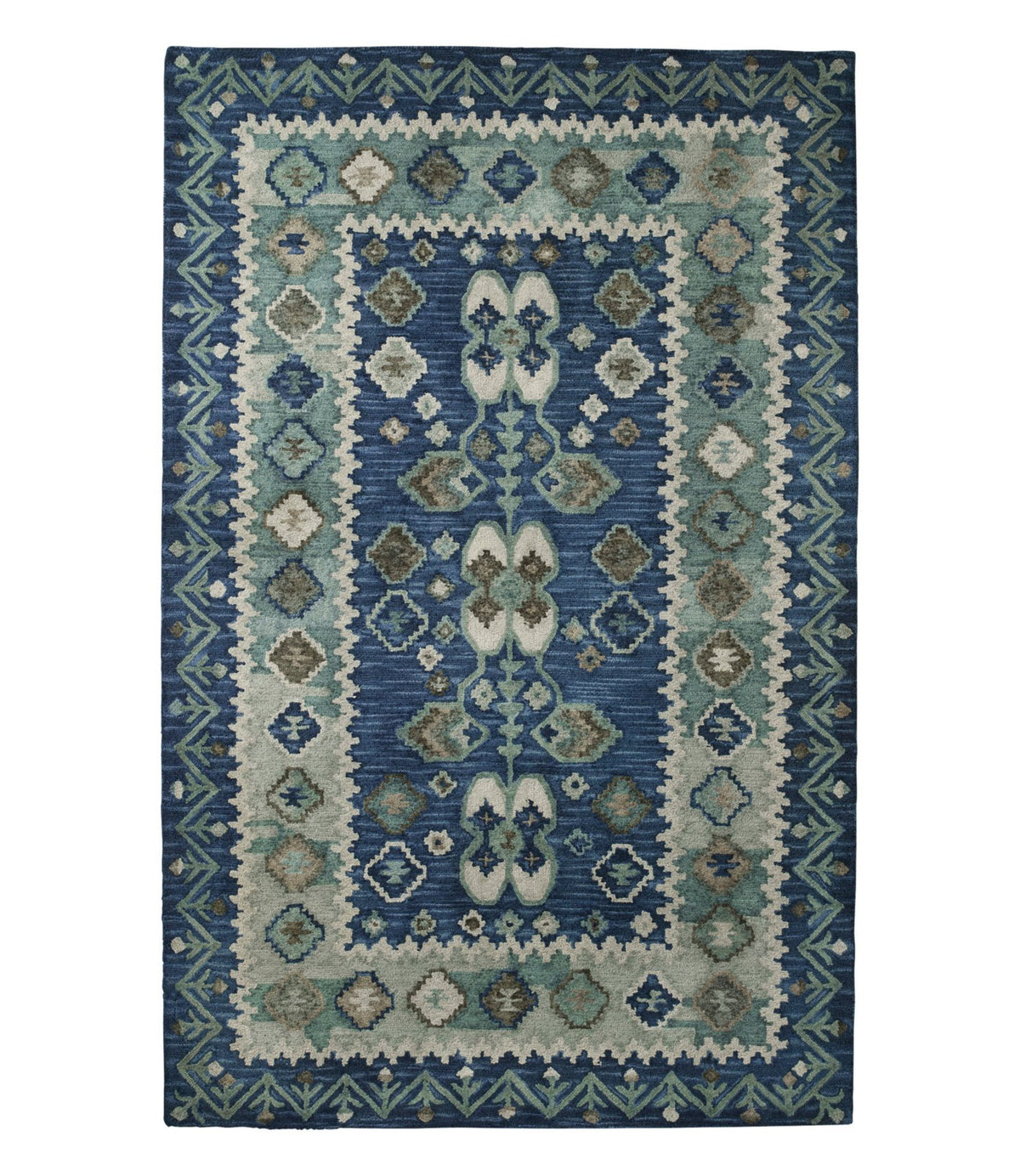 L.L.Bean Double Border Wool Hooked Rug Blue