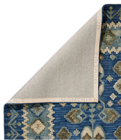 L.L.Bean Double Border Wool Hooked Rug Blue