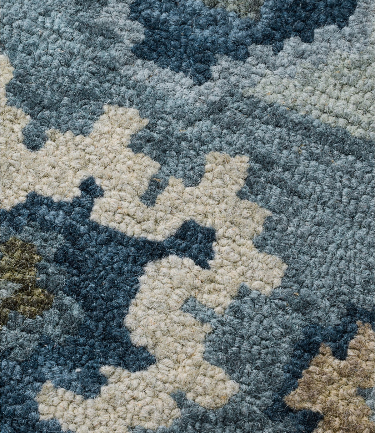 L.L.Bean Double Border Wool Hooked Rug Blue