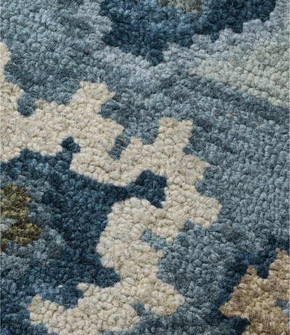 L.L.Bean Double Border Wool Hooked Rug Blue