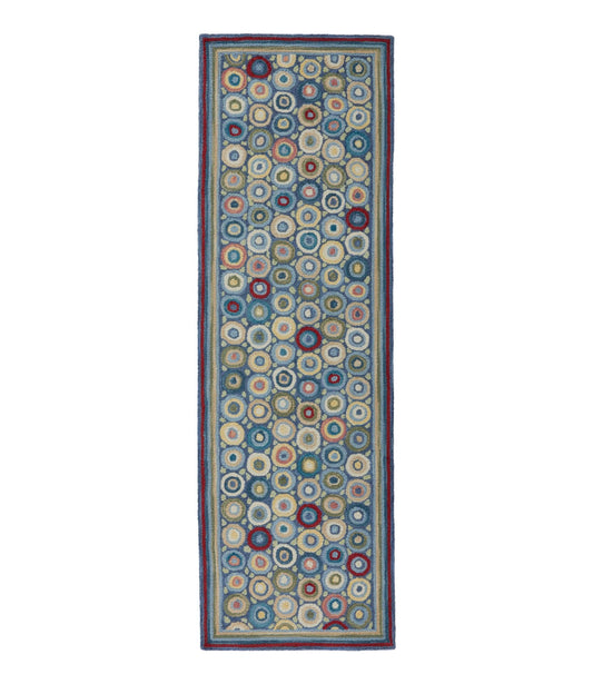 L.L.Bean Bean's Wool Hooked Runner, Coins Blue Bright Coins