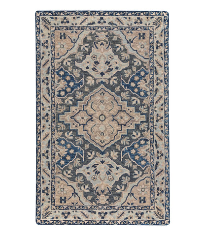 L.L.Bean Diamond Floral Wool Tufted Rug Ink